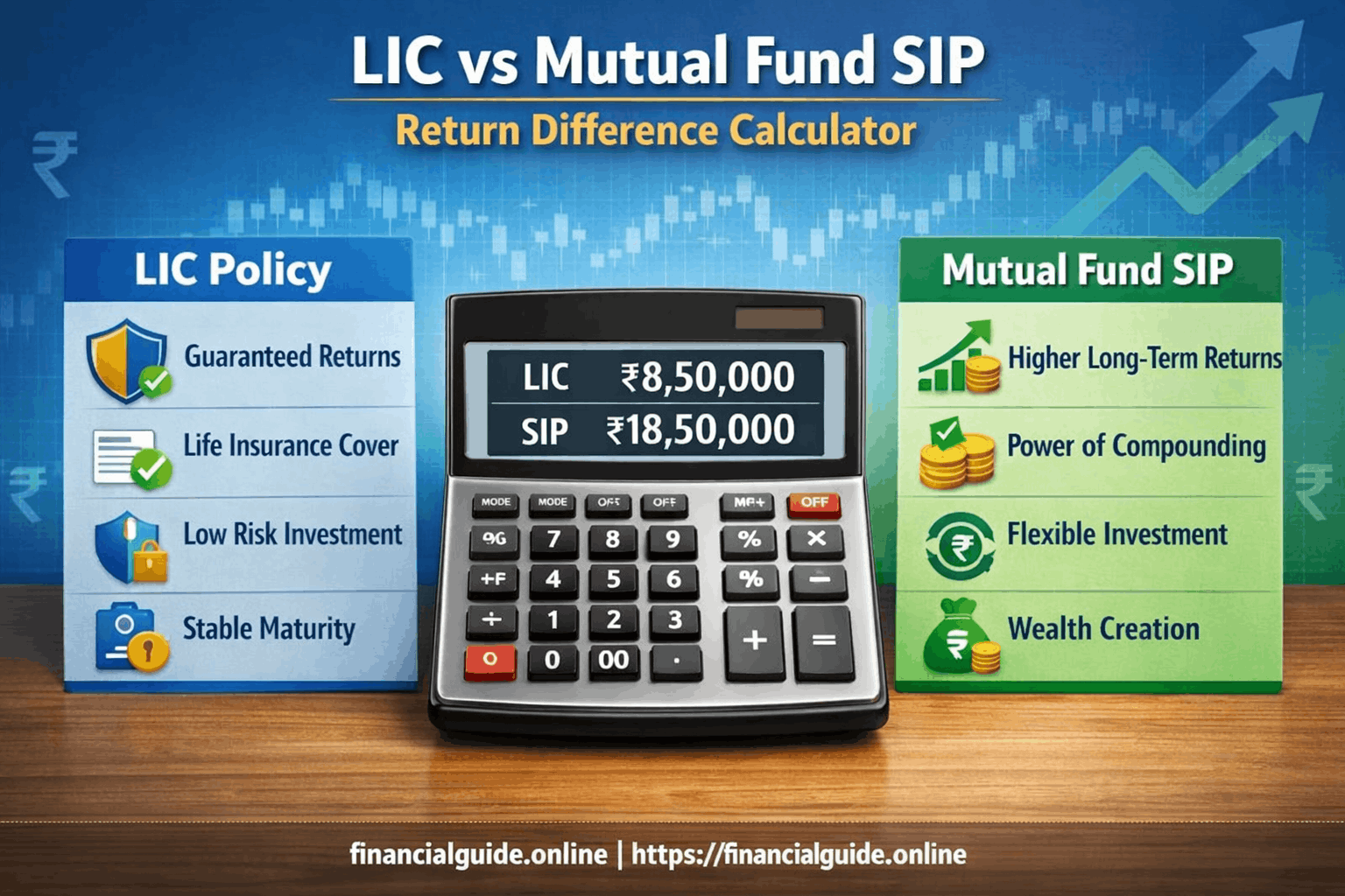 LIC vs Mutual Fund SIP Return Difference Calculator Tool