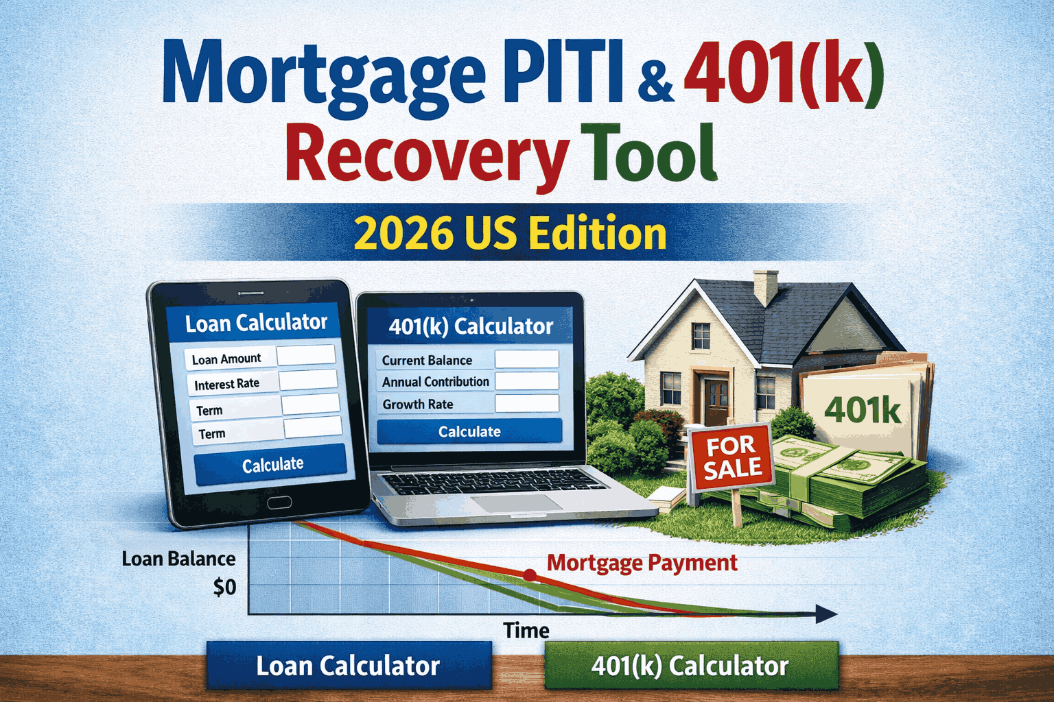 Mortgage PITI & 401(k) Recovery Tool: 2026 US Edition